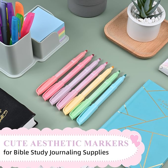 7-ackz Bible Highlighters Assorted Colors with Verses, Chisel Tip Colored Highlighter Markers Bulk Fluorescent, Dry Quick Bright Colors, Perfect for Bible Study Journaling, 15 pack