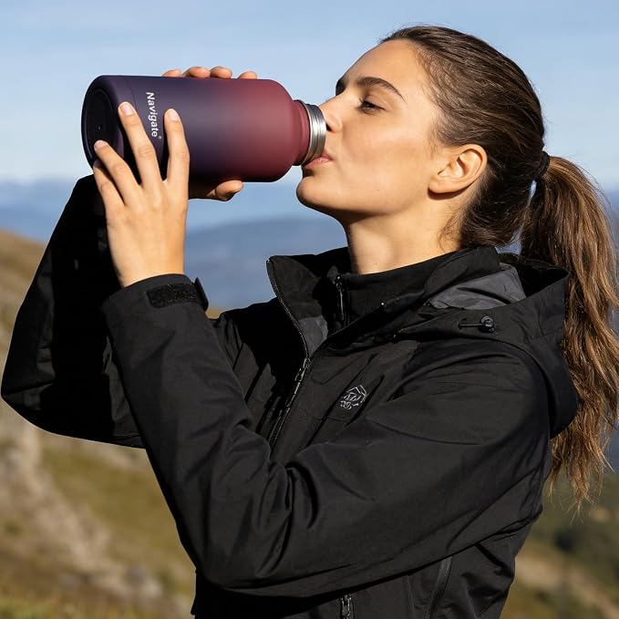 Navigate 64 oz Insulated Stainless Steel Sports Water Bottle with Spout & Handle Lids,Wide Mouth Water Jug with Double Walled Leak Proof Keep Cold for 24 Hrs Hot for 12 Hrs, Red to Black