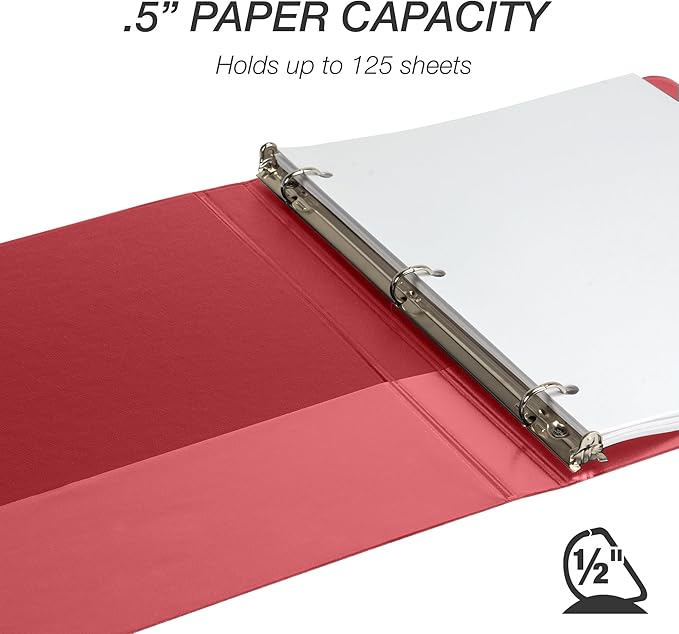 Samsill Durable 0.5 Inch Binder, D Ring Binder, 100% Recycled Chipboard, Red, 4 Pack