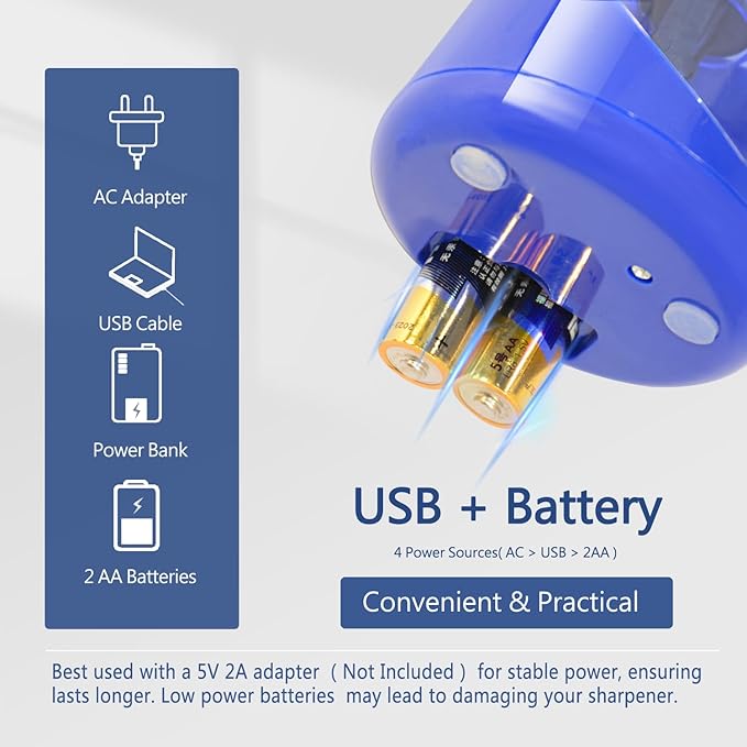 Electric Pencil Sharpener, Battery (Not lncluded) or USB Powered Small Portable for NO2 Pencils, Automatic for Home and Office (Dark Blue)