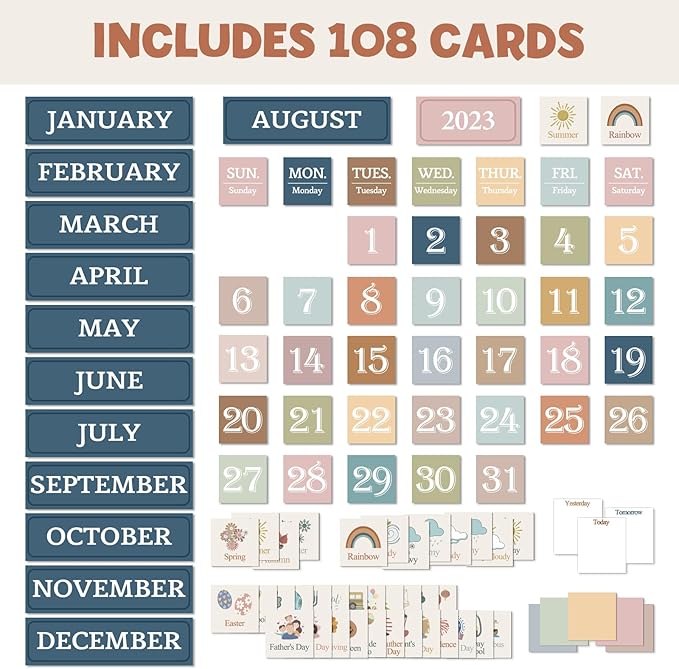 Boho Calendar Pocket Chart for Classroom Cards Add-On School Supplies Teacher Decorations Bulletin Board Pre-K To 6th Grade, Black-1