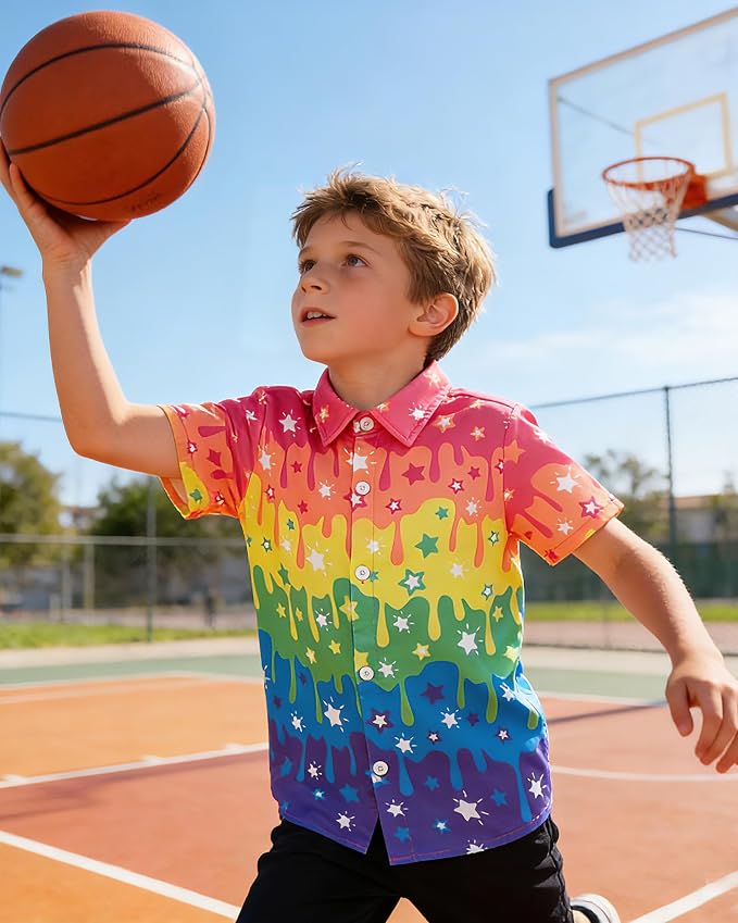 Enlifety 2-10T Kids Hawaiian Shirt Boys Short Sleeve Button Down Shirts Hawaii Summer Casual Blouse