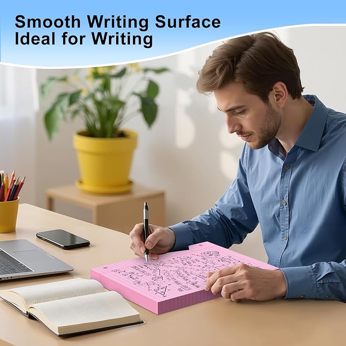 Pink Loose Leaf Paper 100 Sheets 8" x 10.5" Filler Paper, College Ruled 3-Hole Punched, Notebook Paper for 3-Ring Binders Notepad Writing Note Pads To-Do Lists for Office & School Supplies