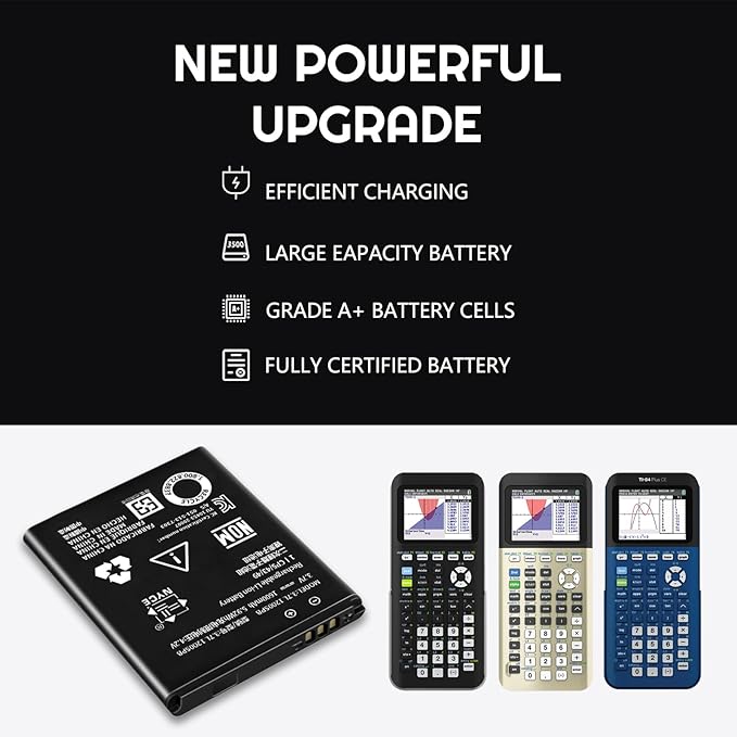 TI-84 Plus CE Replacement Battery for Fits Texas Instruments TI-84 Plus CE P/N:P11P35-11-N01/3.7L1200SPB 3.7V [1600mAh] with USB Charger Cable