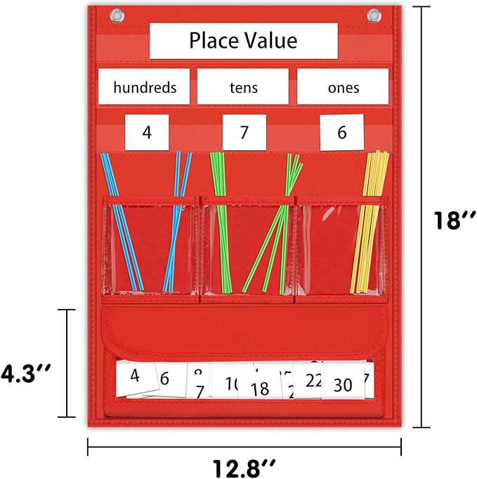 Counting Caddie and Place Value Pocket Chart for Kindergarten Preschool Homeschooling Classroom,210 Straws & 30 Number Cards & Header Cards Included