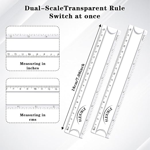 Grevosea 2 PCS Flexible Rulers, 7 Inch/18cm Clear Plastic Ruler