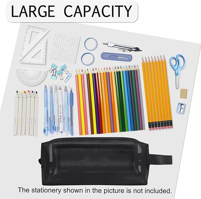 Fmeida Mesh Pencil Case Large Capacity Pencil Bag with Handle Pencil Cases Zipper Portable Pencil Storage Pouch Bag Pen Holder Minimalist Stationery Organizer