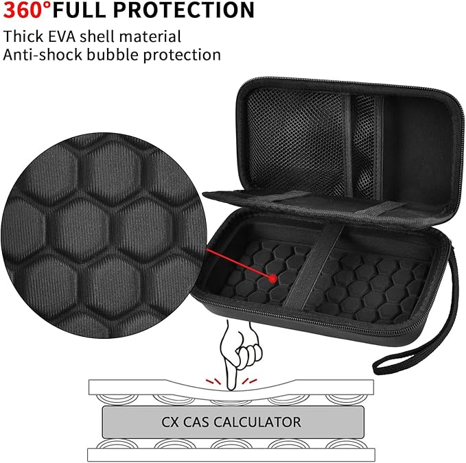 Graphing Calculator Case Compatible with Texas Instruments TI-84 Plus CE/TI-83 Plus CE, Hard Storage Holder for Students, School & Library Study, Mesh Pockets,Pen Holder Hand Strap Case Only Black