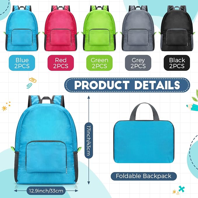 Jexine 10 Pcs Backpacks Bulk 16.5 Inches Lightweight Travel,Multicolor | Basic Book Bags for School Outdoor, Foldable Storage, Ideal Students Adults Commuters, Bulk Backpack Set for Teams