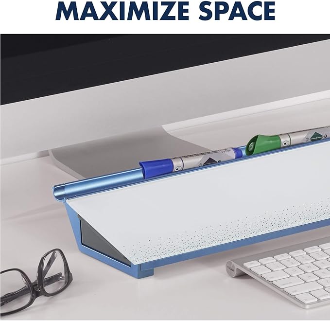 Quartet Glass Dry Erase White Board 18"W x 6"H, Compact Desktop Whiteboard with Storage Drawer, Dotted (GDP186D)
