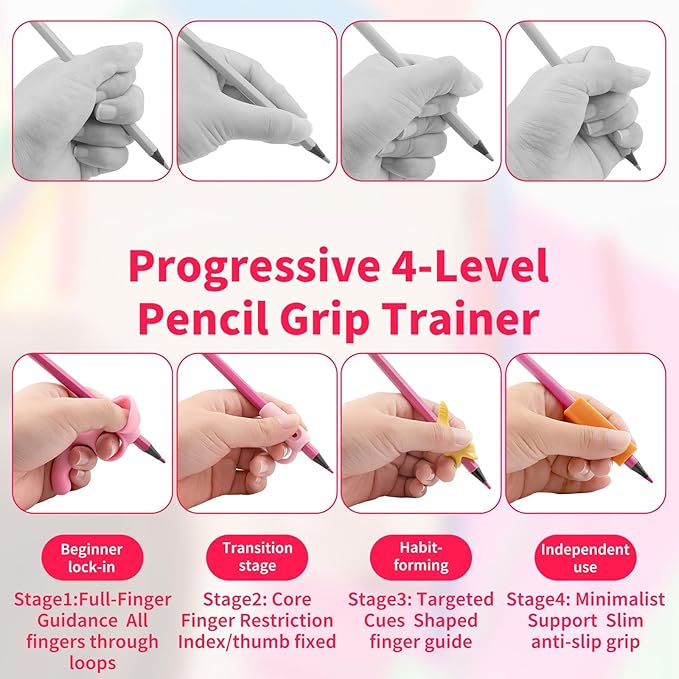 8PCS Kids Pencil Grips for Handwriting, 4 Stage Ergonomic Writing Posture Correction Tool & Silicone Pencil Grippers for Students, Pen Grip Training for Pencil Grips for Kids Handwriting