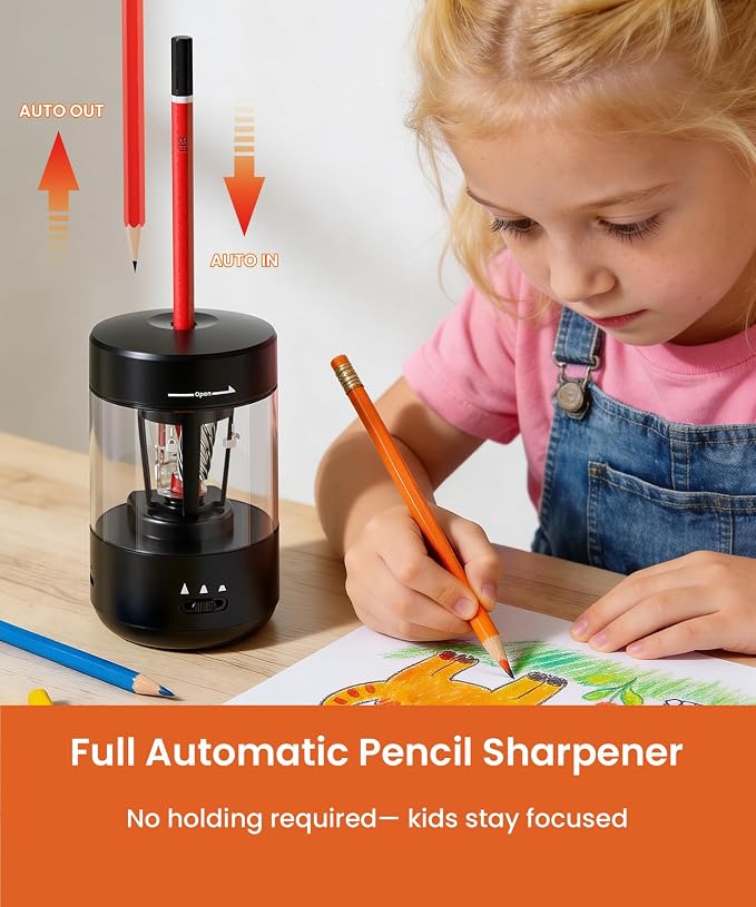 Electric Pencil Sharpener for Classroom, Fully Automatic, Black