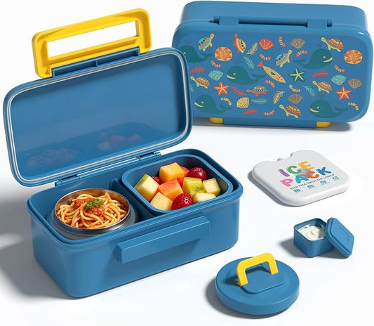 Bento Lunch Box for Kids With 8oz Food Thermo,BPA-Free for School | Lunch Container with 2 Compartments, Insulated Food Jar, Dishwasher Safe, Easy to Clean, Lunch Box for Girls Boys