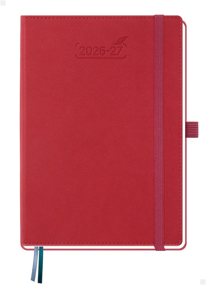 BEZEND Weekly Planner 2026-2027 (6" x 8.5") with Hourly Timeslots (Jul 26-Dec 27) 18 Months Academic Calendar & Monthly Tabs, Ideal for Students, Work & Home, PU Leather Hardcover -Red
