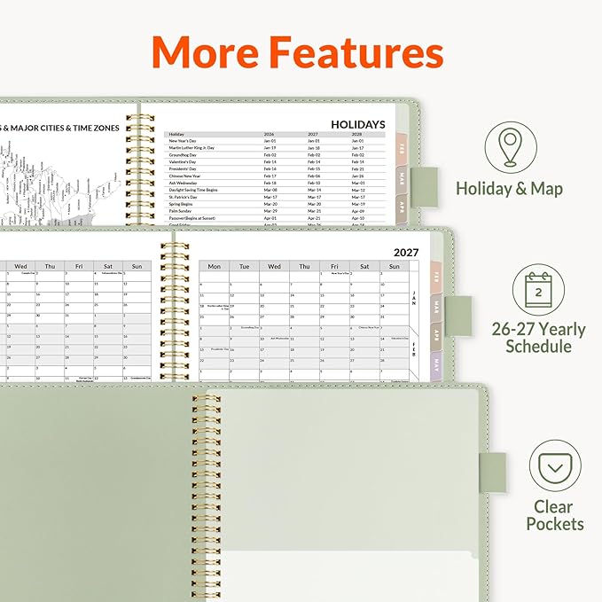 SUNEE 2026-2027 Weekly & Monthly Planner 6.4"x8.5" - 12 Month (July 2026 - June 2027), Vegan Leather Cover Planner Academic Year Calendar, Pocket, Notes, Monthly Tab, Green