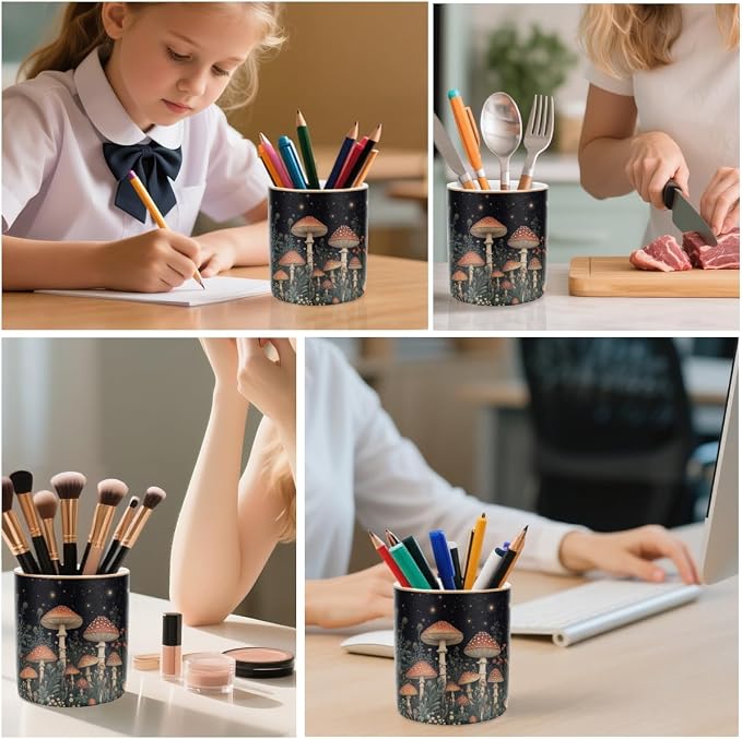 Cute Pen Pencil Holder for Desk, Durable Ceramic Organizer Decor for Room, Office, Classroom, Mushroom Pattern