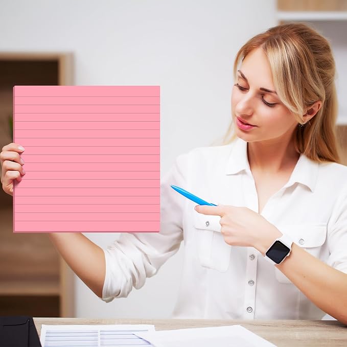Qeeenar 8 Pads Big Sticky Notes 11 x 11 Inch Lined Jumbo Large Sticky Notes for Wall,Giant Strong Power Memo Square Post for Office, 25 Sheets/Pad (Stripe,Boho Color,8 Pcs)