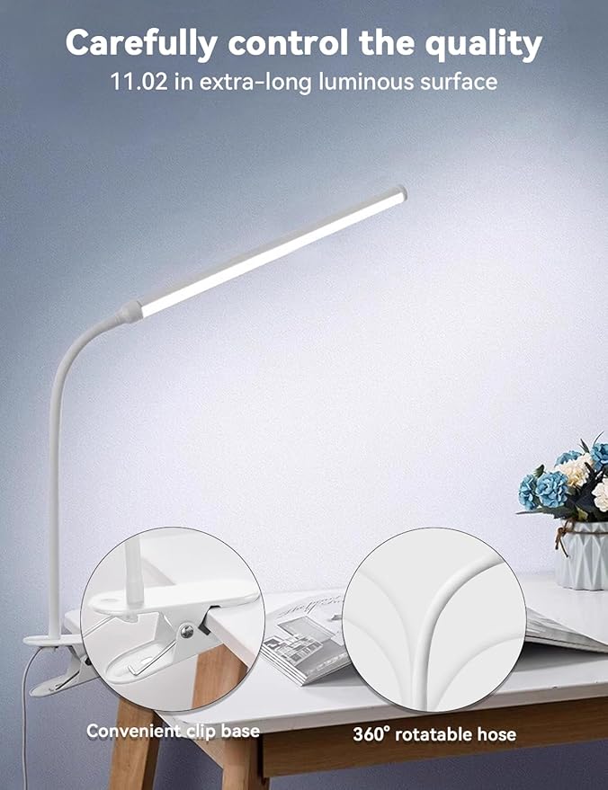 2 Pack LED Desk Lamp with Clamp, Desk Lamps for Home Office Three Colors Dimming, Computer Desk Monitor Light Bar Curved, Clip on Reading Accessories Lighting, Work from Home Essentials