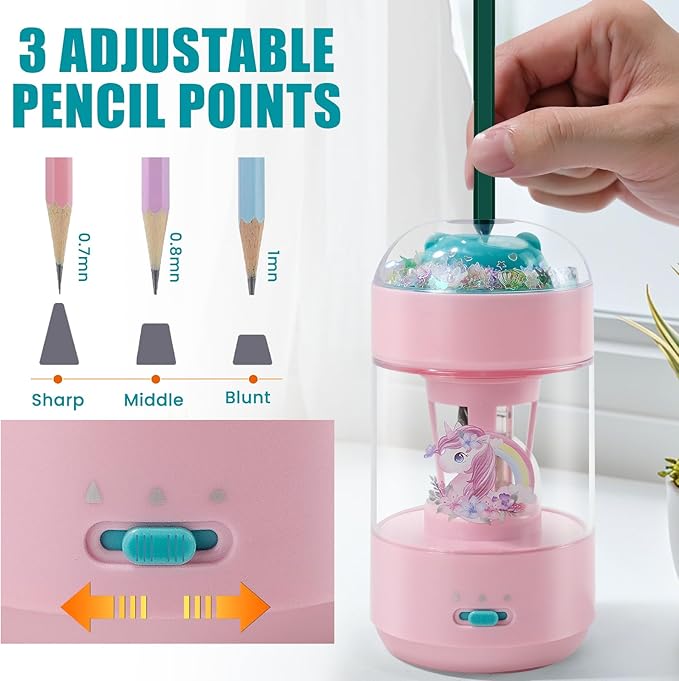 Electric Pencil Sharpener(6-8mm), Fully Automatic Colored Pencil Sharpener for Kids with Auto in & Out Rechargeable Sharpener for Classroom//Office/Home Kids Gift