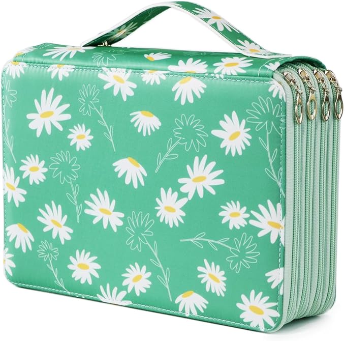 YOUNGCOL 200 Slots Colored Pencil Case Color Pencil Organizer Storage Large Capacity Pencil Case (Green + Sunflower)