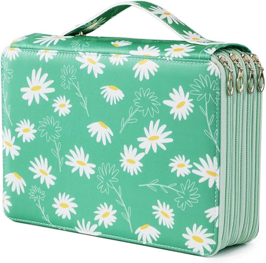 YOUNGCOL 200 Slots Colored Pencil Case Color Pencil Organizer Storage Large Capacity Pencil Case (Green + Sunflower)