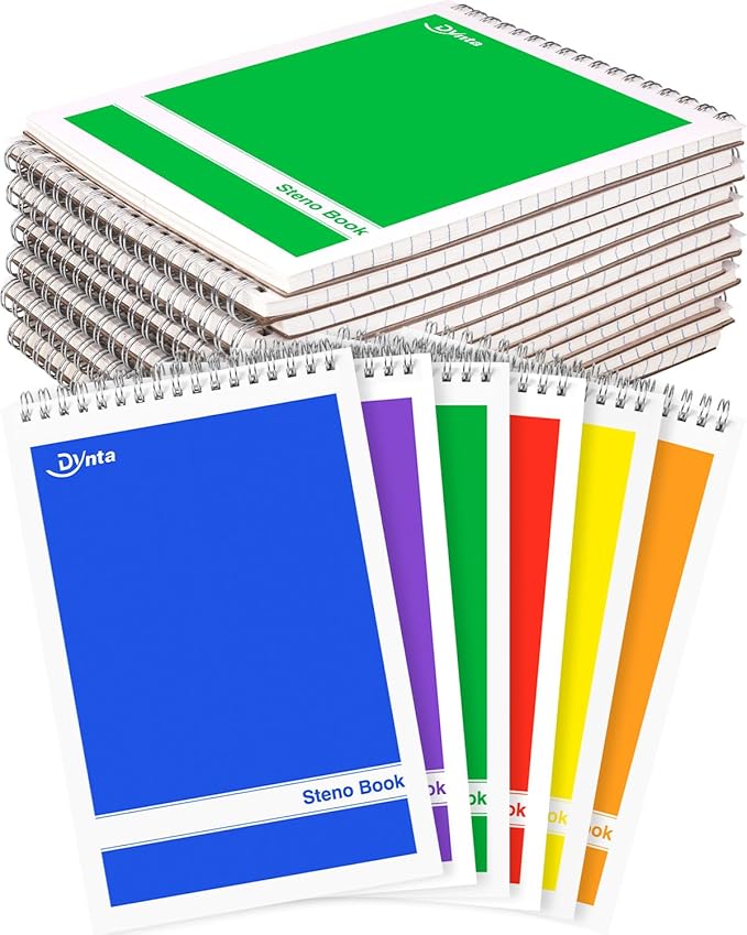 Dynta Steno Pads 6x9 Spiral Notebooks Bulk 18 Pack Note Pads 60 Sheets 6 Assorted Colors Gregg Rule Writing Paper, Steno Notebooks for Students Teachers Men Women Professionals