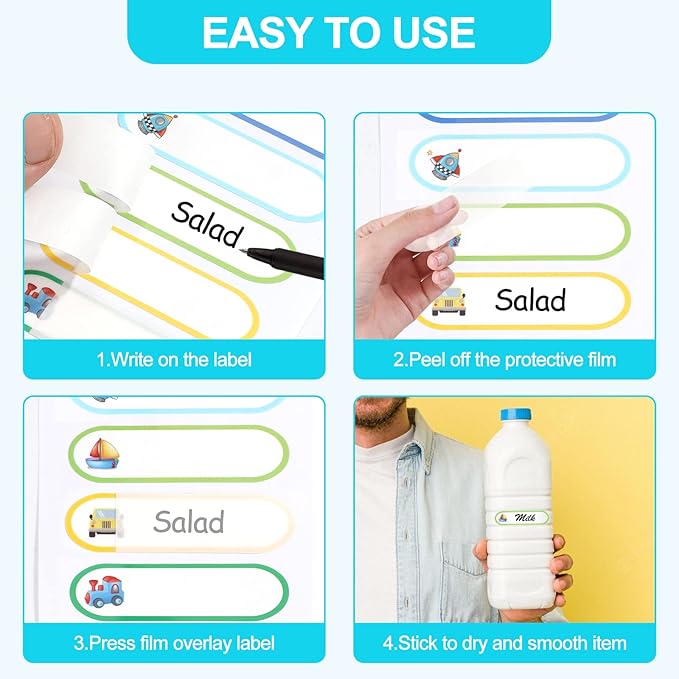 Waterproof Name Labels for Kids School Supplies - Daycare Name Stickers for Baby Bottle Water Bottles,136 PCS Self Adhesive Name Tag Stickers for Boys Personalized,Dishwasher Safe.