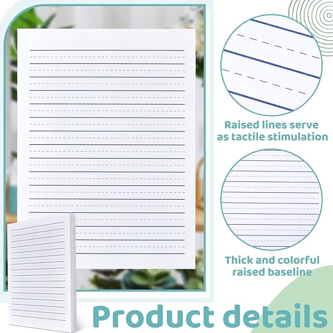 Yeaqee 120 Sheets Raised Ruled Paper Portrait Handwriting Paper Kindergarten for Kids Teachers Sensory with Line, 8.3 x 11.2 Inch White