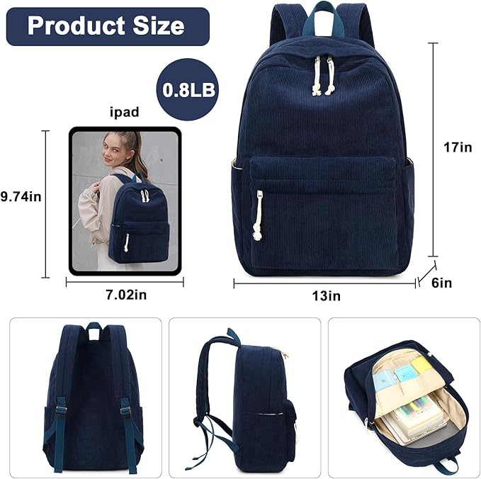 BTOOP School Backpack for Teens Large Corduroy Bookbag Lightweight 15.6 inch Laptop Bag for Girls Women Casual High School College