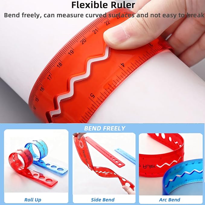 2 PCS Flexible Ruler, 12inch/30cm Plastic Clear Bendable Soft Ruler, Shatterproof Flat Rulers for School, Classroom, Office Supplies