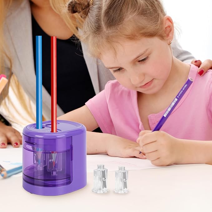Electric Pencil Sharpener, Double Hole (Purple)