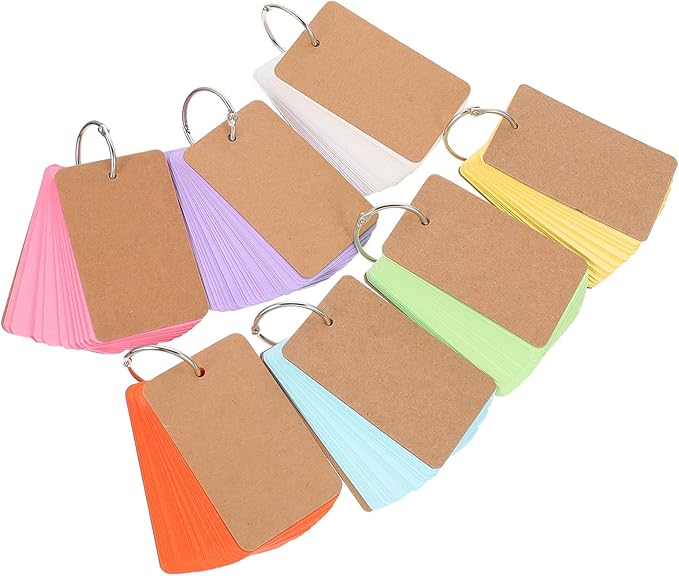 NUOBESTY Blank Card Set 350Pcs 2.75X1.57 Inch Loose-Leaf Note Pads with 7 Rings Hand Painting Cards for Study Flashcards Diy Memo Book Travel Office