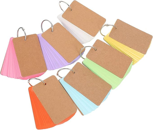 NUOBESTY Blank Card Set 350Pcs 2.75X1.57 Inch Loose-Leaf Note Pads with 7 Rings Hand Painting Cards for Study Flashcards Diy Memo Book Travel Office