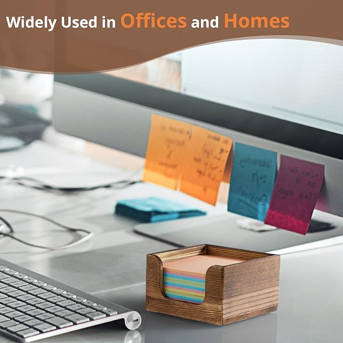 Sticky Note Holder, Burnt Wood Note Dispenser for Office Desk Accessories, Self Stick Note Pad Holder, Memo Pad Holder Dispenser Organizer for School Office Desk Supplies