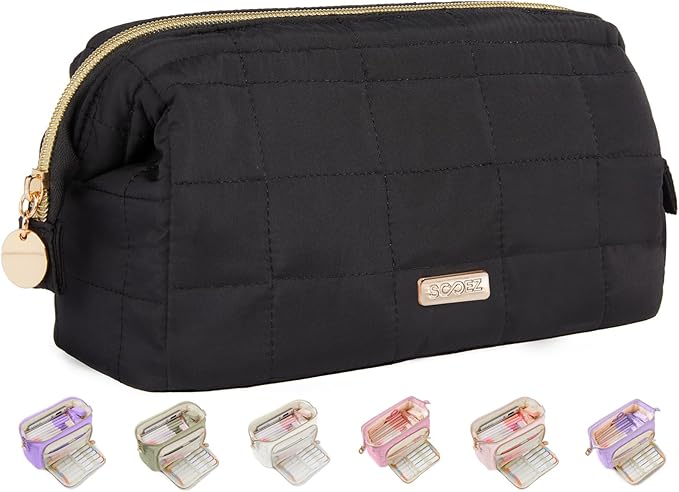 Sooez Large Pencil Case Pouch, Soft Pencil Bag with Zipper, Pen Bag Wide Opening, School Supplies Cute Pencil Case for Girls Boy Men Women, Black