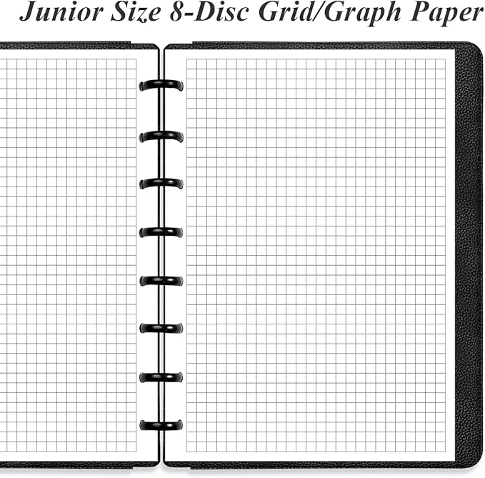 A5 TUL Discbound Grid Refill Paper, 8-Disc Discbound Graph Paper, 100Sheets / 200Pages Loose-Leaf Grid Paper, 100gsm White Paper, 5.8 x 8.3 in