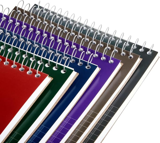 Juvale 6 Pack Quad Ruled 6x9 Inch Top Bound Spiral Graph Paper Notebook - 80 Sheets / 160 Writable Page Steno Notepads for Writing, Sketching, Drawing, School Supplies (6 Colors)