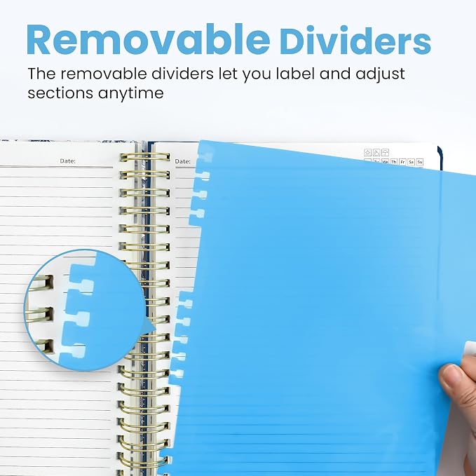ZOTIA Large Spiral Notebooks for Work 5 Subject with Removable Dividers