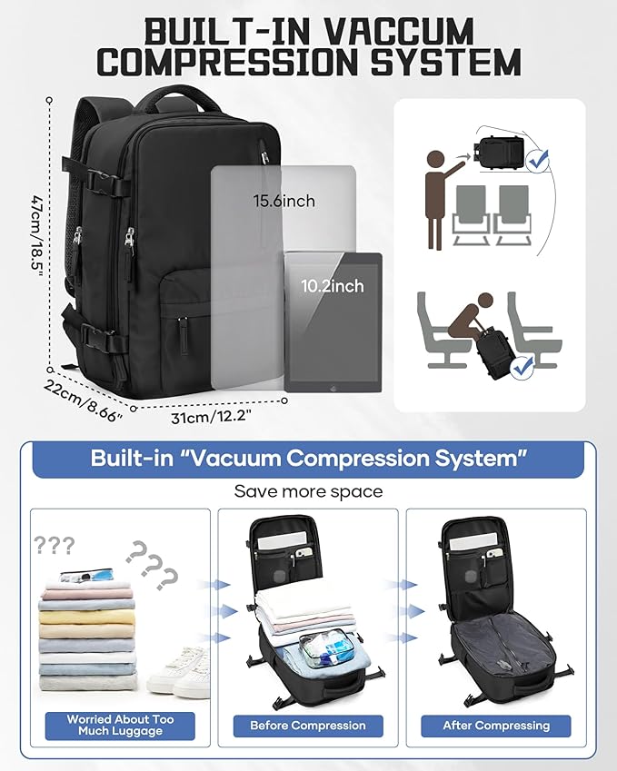 WONHOX Large Travel Backpack Carry on Flight Approved Laptop Work Business Backpack for Women Men Mochila de Viaje