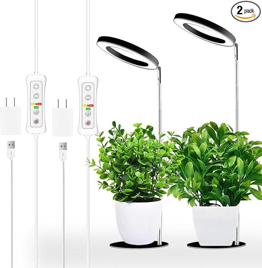 144 LEDs Full Spectrum Plant Grow Light for Indoor Plants,Height Adjustable, 6.3" Aluminum Housing,Automatic Timer with 8/12/16 Hours,10-Level Brightness,Black Plant Light with Base,2 Pack