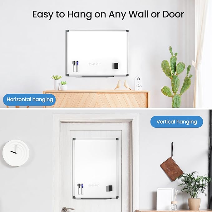 Magnetic White Board for Wall, 24" x 18" Dry Erase Board Kit with 2 Magnetic Dry Erase Markers, 4 Magnets, Eraser, Pen Tray & Mounting Kit – White Board Dry Erase for Home, Office, School
