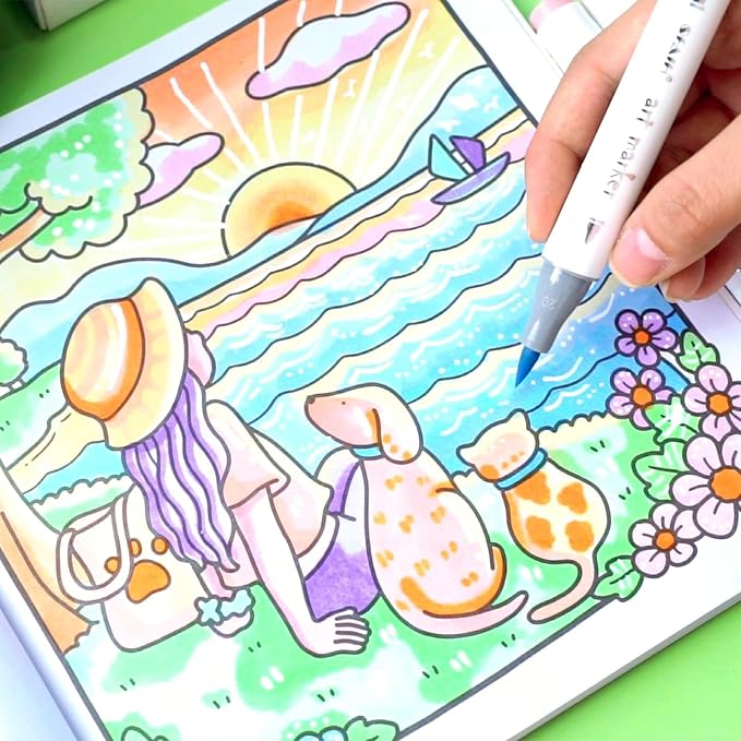 SFAIH Alcohol Markers Brush & Fine - 169 Colors Double Tipped Art Markers for Adult Coloring Illustration, Gifts for Artist Adult - Adjustable Shoulder Strap & Faux Leather Lining & Outer Zip Pocket