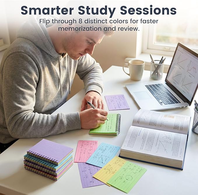 Koogel 500PCS 3x5 Index Cards, Colored Index Cards with Rings for Back to School, Ruled Flashcards Heavy Notecards with Waterproof Covers for Studying College Office Home To Do List Supplies