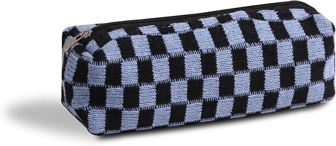 Pencil Case Pen Case Office College School Storage Bag Pouch Holder Box Organizer Makeup Pouch Cosmetic Bag Aesthetic Cute Pencil Case for Girls Boys Kids (Blue + Black)