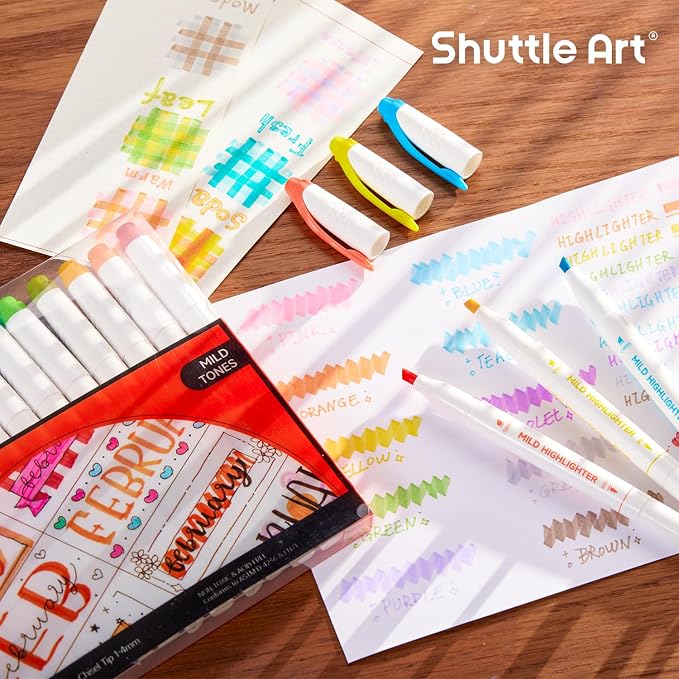 Shuttle Art Pastel Highlighters, 18 Colours Dual Tip Highlighters, Highlighter Markers Assorted Colours, Perfect for Colouring, Underlining, Highlighting, Journaling in School Office Home