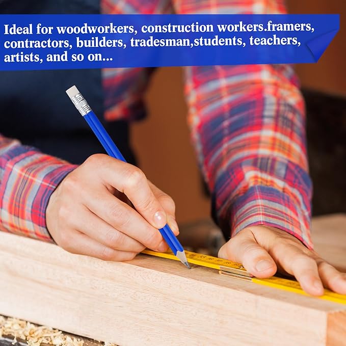 Fainne 48 Pack Jumbo Round Pencils, Wooden Fat Pencil with Black Core Bulk for Carpenters Workers Woodworkers Framers Beginners Students Teachers DIY Project(Blue)