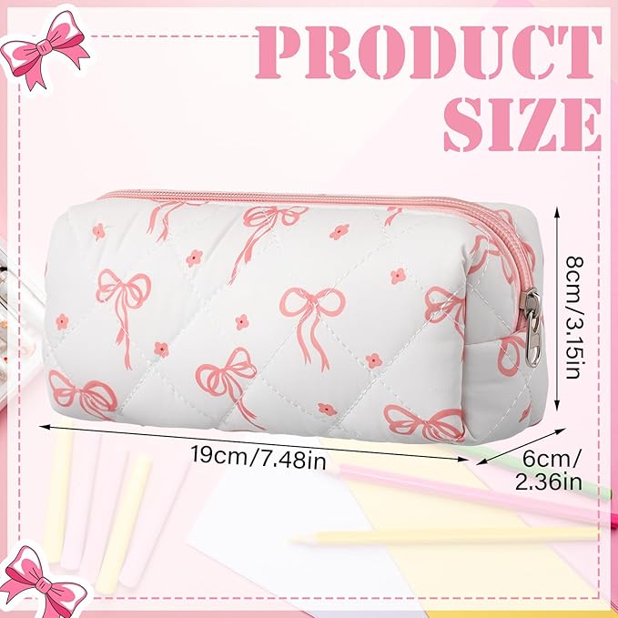 Sherr Coquette Bow Pencil Case Pink Bow Cute Pencil Pouch Soft Cotton Storage Bag Aesthetic Pattern Gift Makeup Pouch Cosmetic Bag for Women Adults
