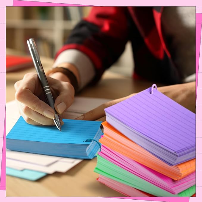 Ctosree 1440 Pcs Back to School Gifts Colored Index Cards with Binder Ring Ruled Flash Cards 12 Color Lined Note 56lb Cover for Studying Memory Office School(3 x 5 Inch,Neon Color)