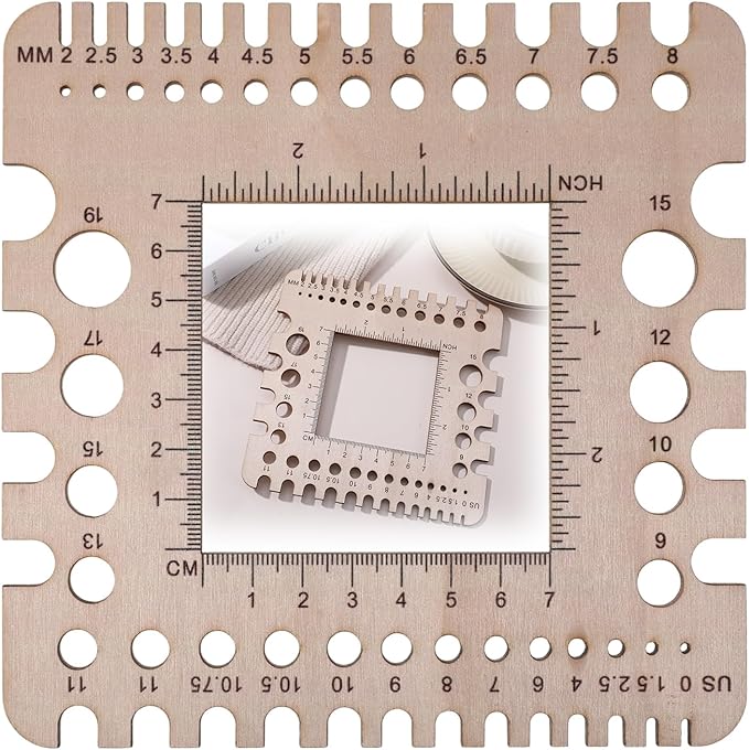 Wooden Rulers Wooden Knitting Crochet Gauge Ruler Stitch Counter Spinner Yarn Measure Tool Square Craft Accessory for Needles