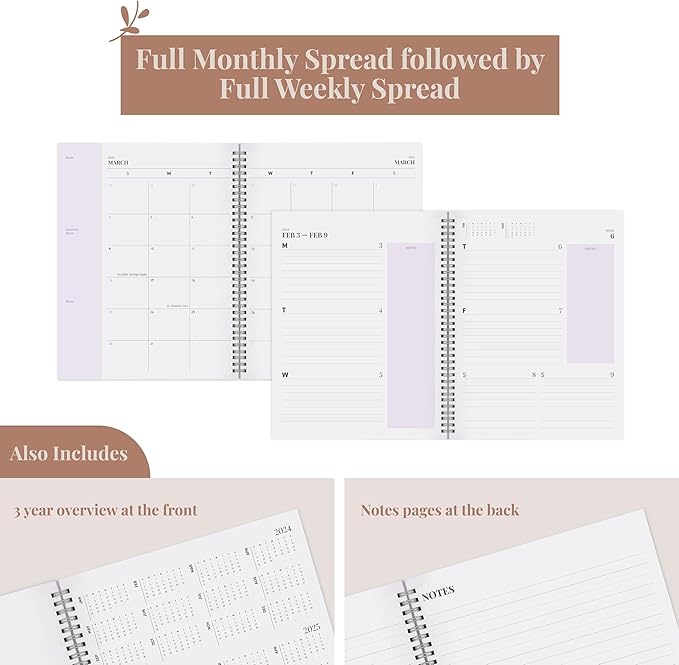 Rileys Academic Planner 2025-2026, Daily, Weekly & Monthly Planner, July 2025 - June 2026, Student Notes Pages, Twin-Wire Binding, Weekly Agenda for School & Work (8.5 x 11-Inches, Lilac)